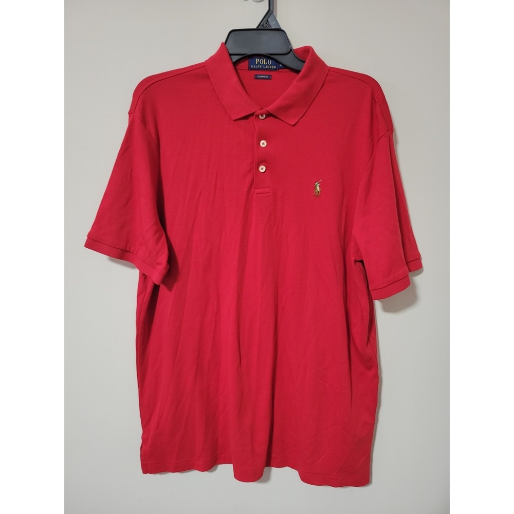 Polo Ralph Lauren Classic Fit Polo Shirt Mens Large Red Flesh Pony Short Sleeve